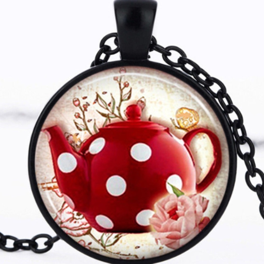New Polka Dot Teapot photo glass necklace